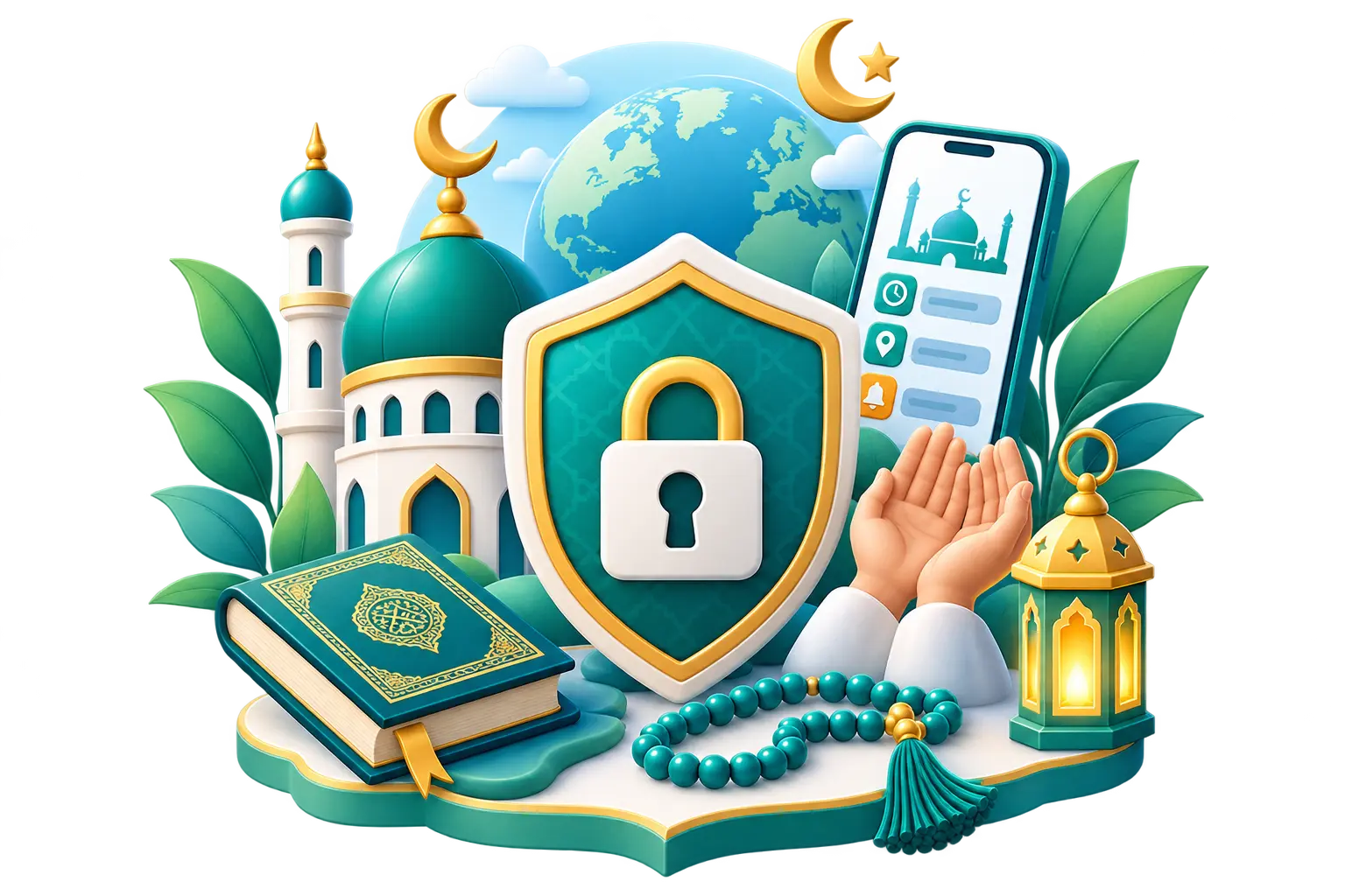 Mominly – Respectable Shield and Islamic elements representing privacy, respect and faith